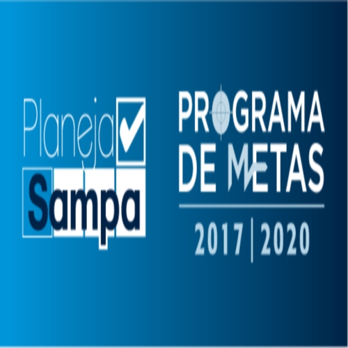 Imagem em azul escrito Planeja Sampa e Programa de metas 